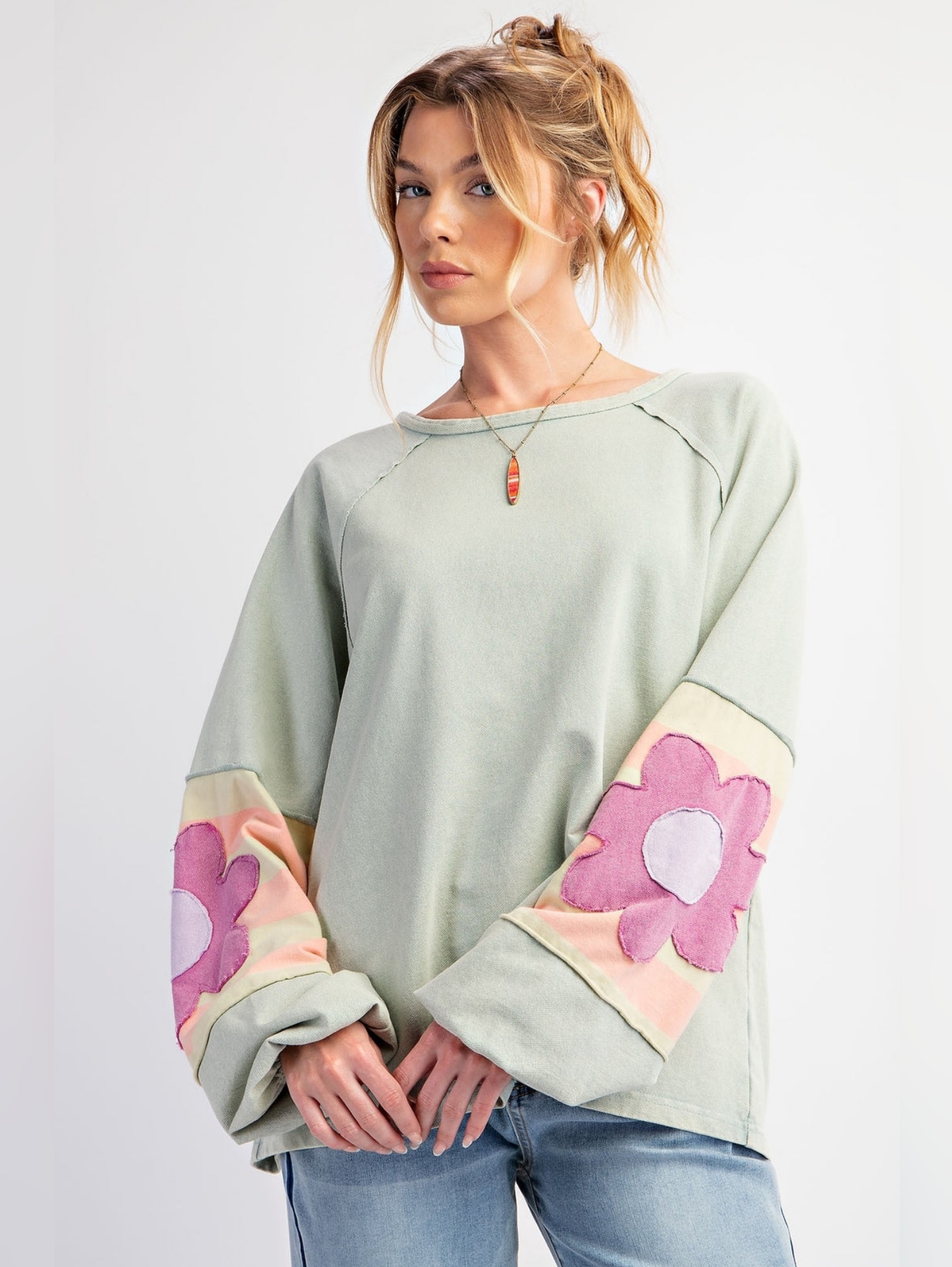Nwt Easel Sage Green Flower Patch Top Small